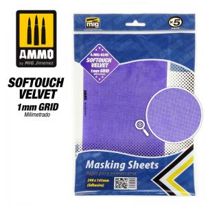 Ammo Mig Jimenez Softouch VelvetMasking Sheets 1mm Grid (x5 sheets, 290mm x 145mm, adhesive)