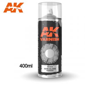 AK Interactive Semi-Gloss varnish - Spray 400ml (Includes 2 nozzles)