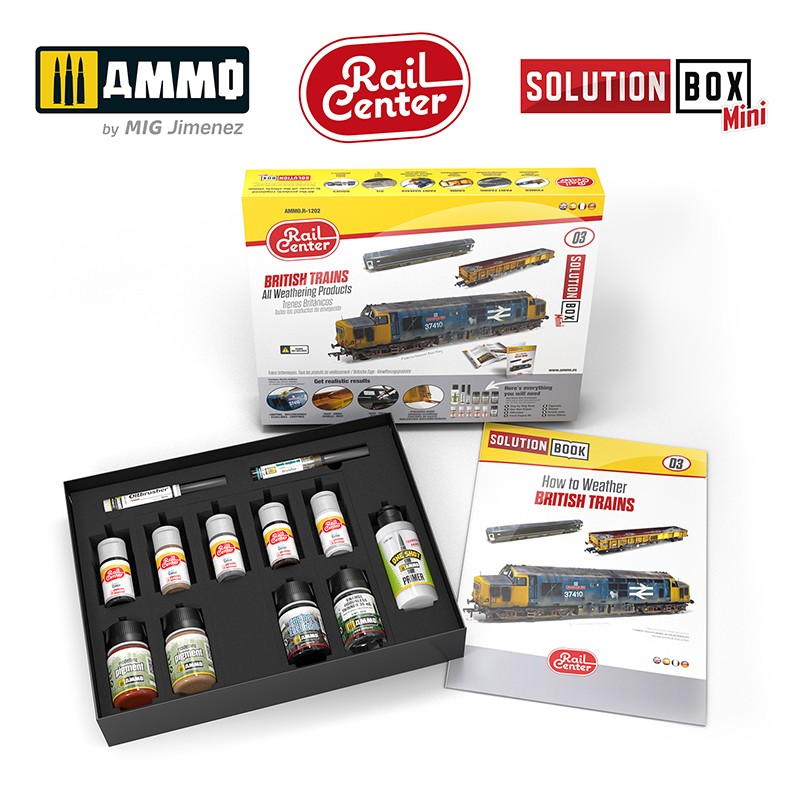 Ammo Mig Jimenez AMMO RAIL CENTER SOLUTION BOX MINI #03 - BRITISH TRAINS. All Weathering Products