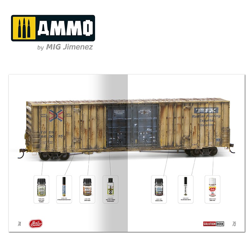 Ammo Mig Jimenez AMMO RAIL CENTER SOLUTION BOOK #02 - AMERICAN TRAINS. All Weathering Products