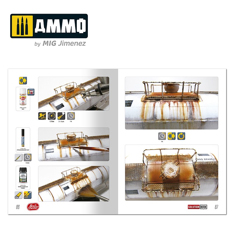 Ammo Mig Jimenez AMMO RAIL CENTER SOLUTION BOOK #02 - AMERICAN TRAINS. All Weathering Products