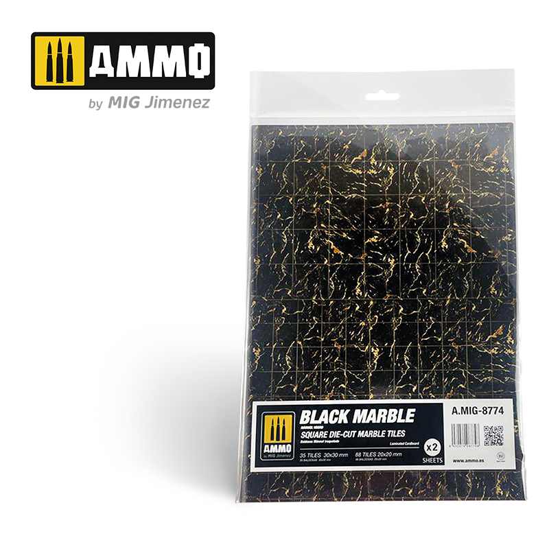 Ammo Mig Jimenez Black Marble. Square Die-cut Marble Tiles - 2 pcs.