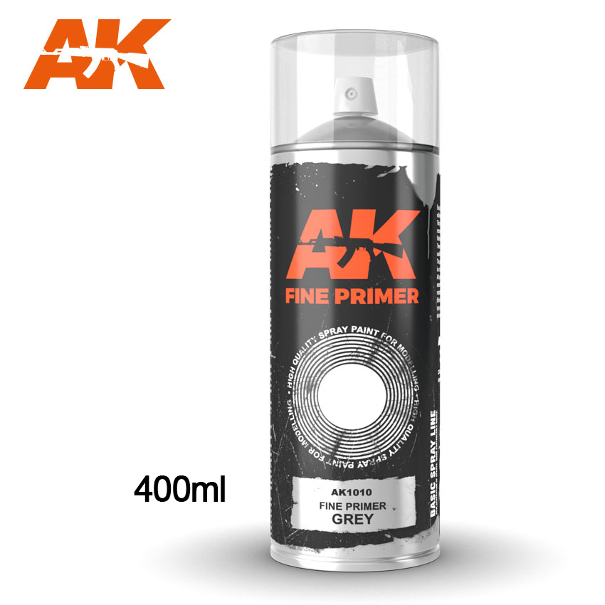 AK Interactive Fine Primer Grey - Spray 400ml (Includes 2 nozzles)