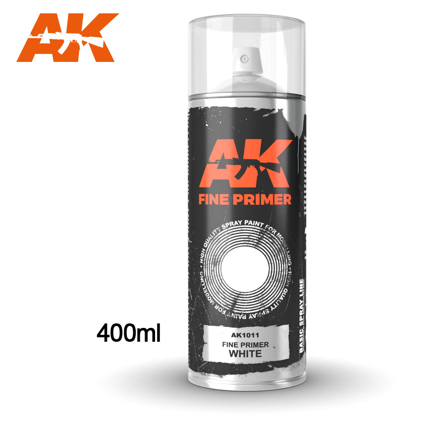 AK Interactive Fine Primer White - Spray 400ml (Includes 2 nozzles)