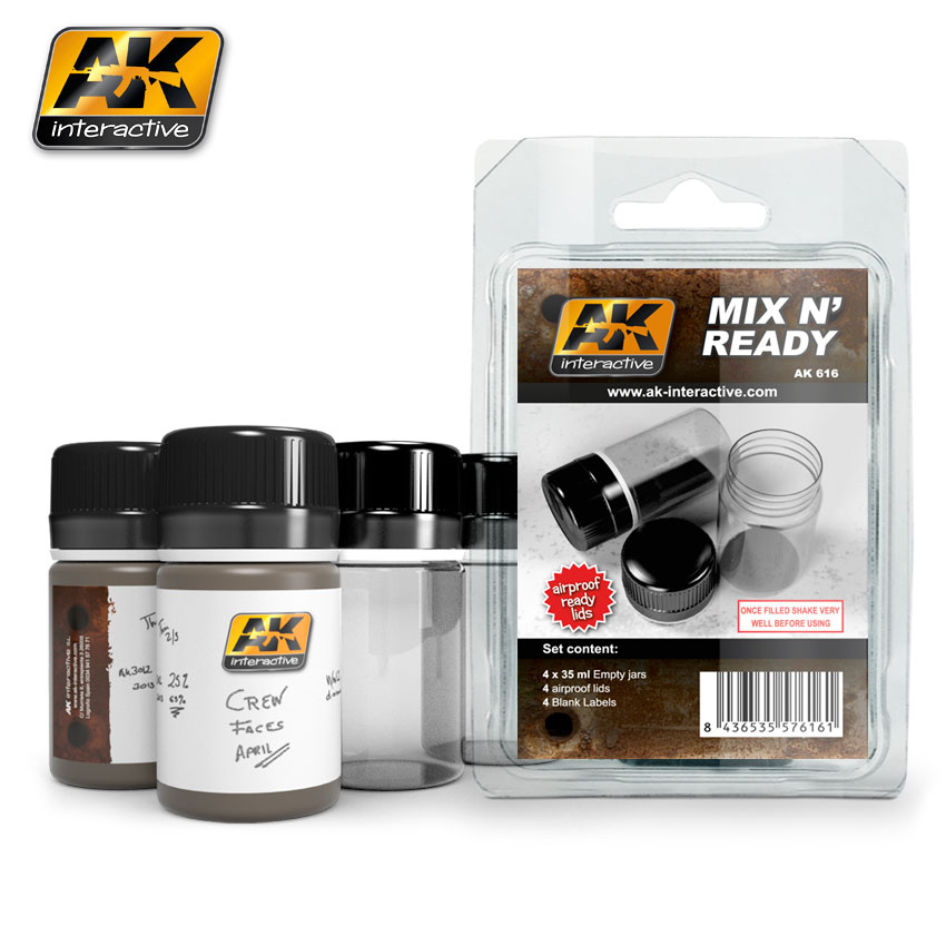 AK Interactive MIX N READY - Enamel (4 Empty 35ml jars WHITH LABELS)