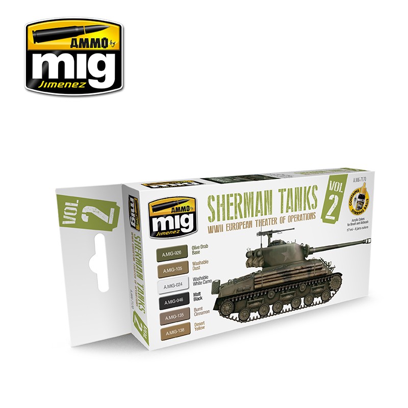Ammo Mig Jimenez Sherman Tanks Paint Set, Vol 2 - WWII European Theatre of Operations