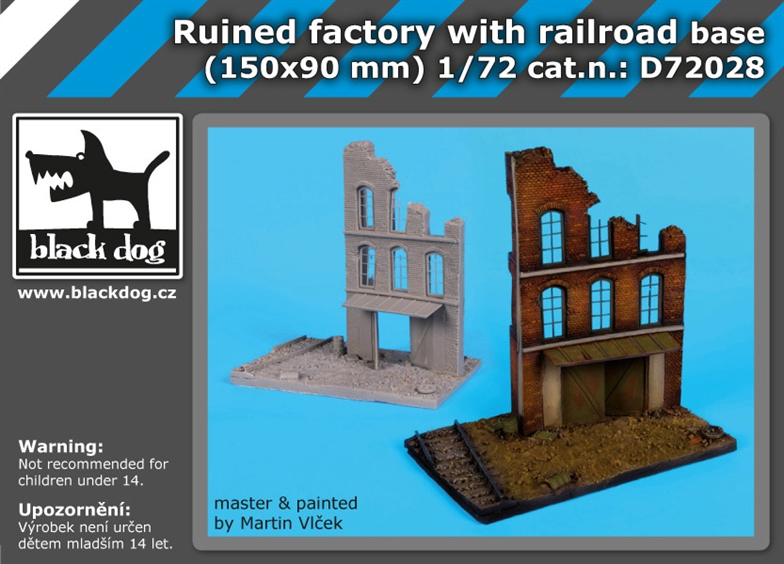 Black Dog Ruined Factory with Railroad Base (150x90mm)