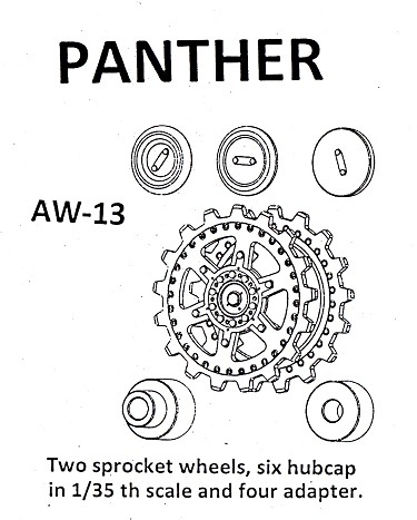 Friulmodel Panther - Sprocket Wheels (2 pcs), Hubcaps (6 pcs), Adapters (4 pcs)