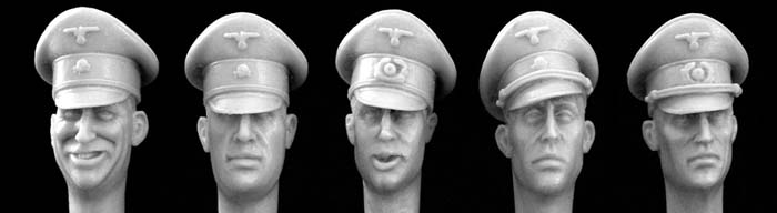 Hornet Models 5 German Officer heads wearing Schirmutze cap SS and Army