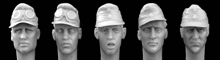 Hornet Models 5 heads with Afrikacorps caps or 2nd pattern SS camo caps