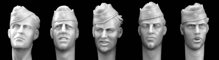 Hornet Models 5 different heads with German army side cap, WW2
