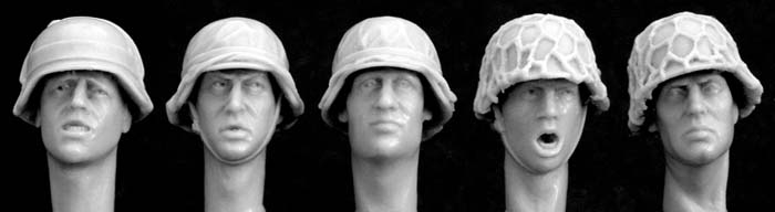 Hornet Models 5 more heads, German helmets with improvised covers