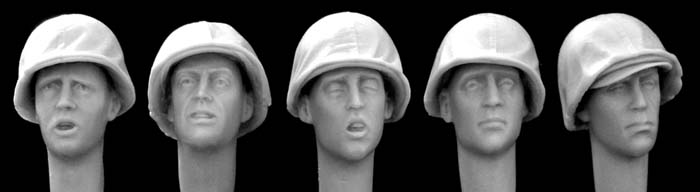 Hornet Models 5 US Heads with early type USMC M1 Helmet covers WWII