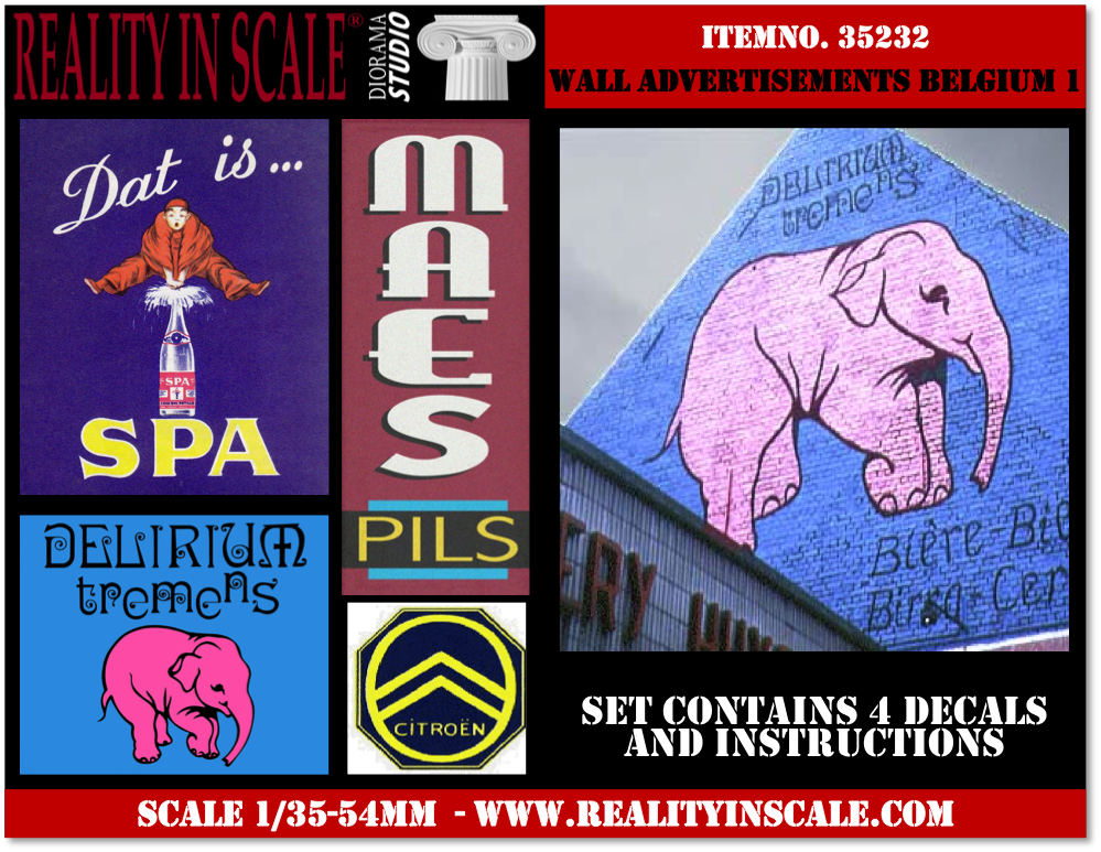 Reality in Scale Wall Advertisement Decals 1930's - 1950's - Belgium set 1 - 4 pcs.