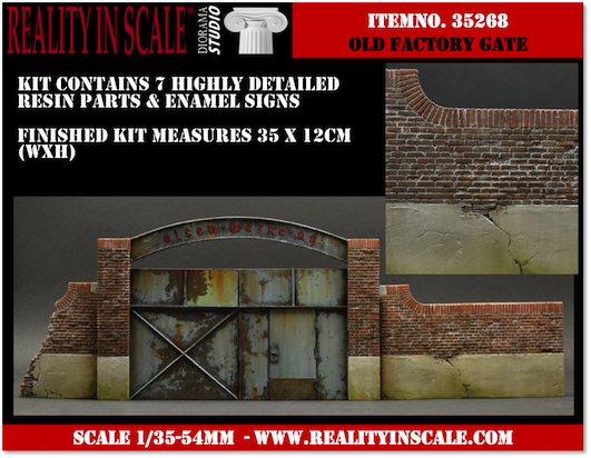 Reality in Scale Old Factory Gate - 7 resin pcs. and signs