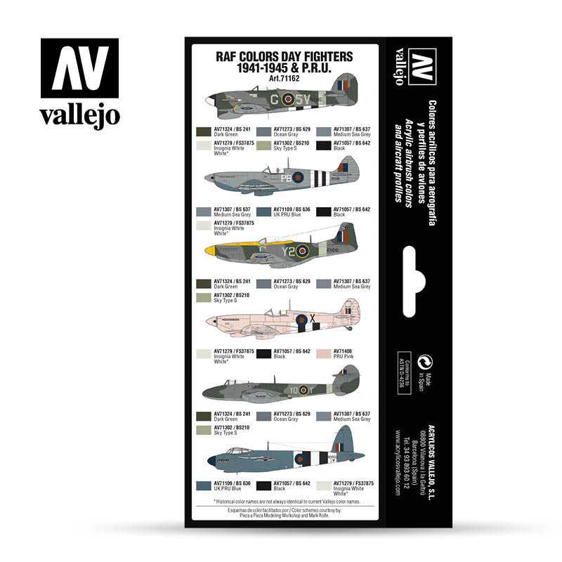 Vallejo Model Air - RAF Colors Day Fighters 1941-1945 & P.R.U. (x8)