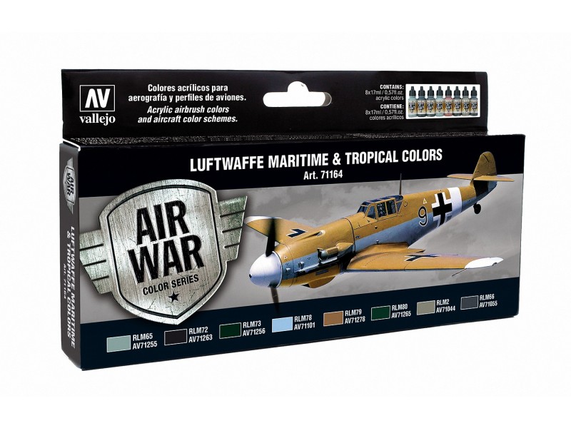 Vallejo Model Air Paint Set (8), Luftwaffe Maritime and Tropical Colors.