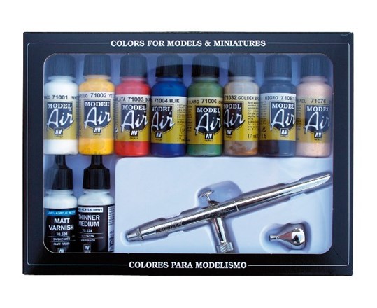Vallejo Model Air Basic Color Set w Airbrush